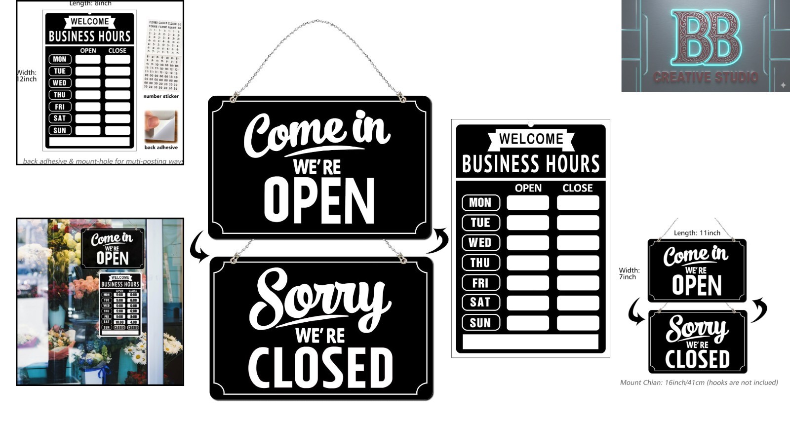 Open Closed Signs Business Hours Sign Set for Window Door Open Signs for Busines