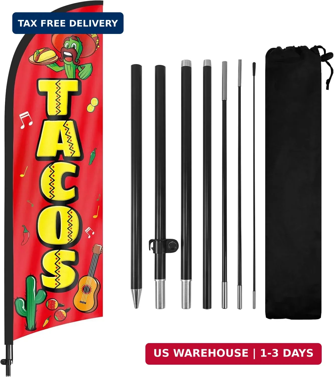 Tacos Feather Flag with Pole Kit 8Ft, Mexican Food Swooper Flag Sign for Food Tr