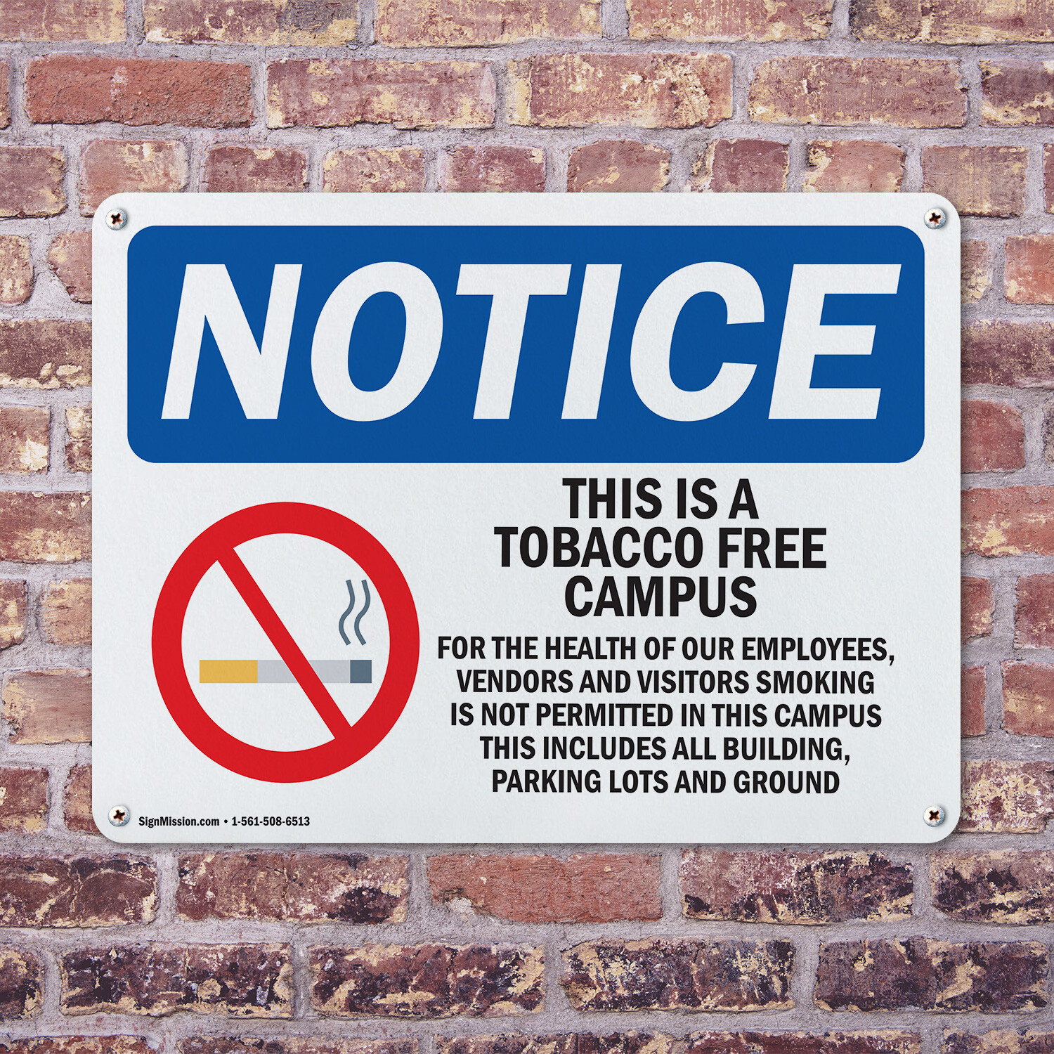 (2 Pack) Tobacco Free Campus OSHA Notice Sign Decal Metal Plastic