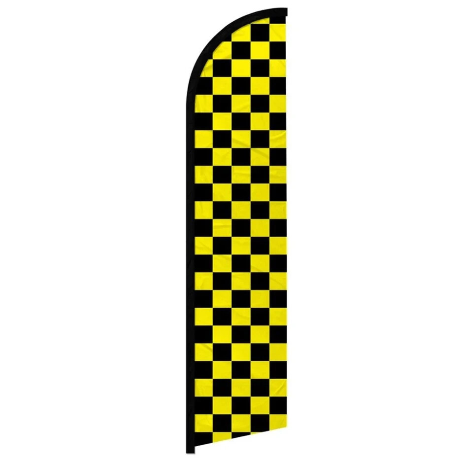 Yellow & Black Checkered Windless Full Sleeve Advertising Checkered Banner Flag