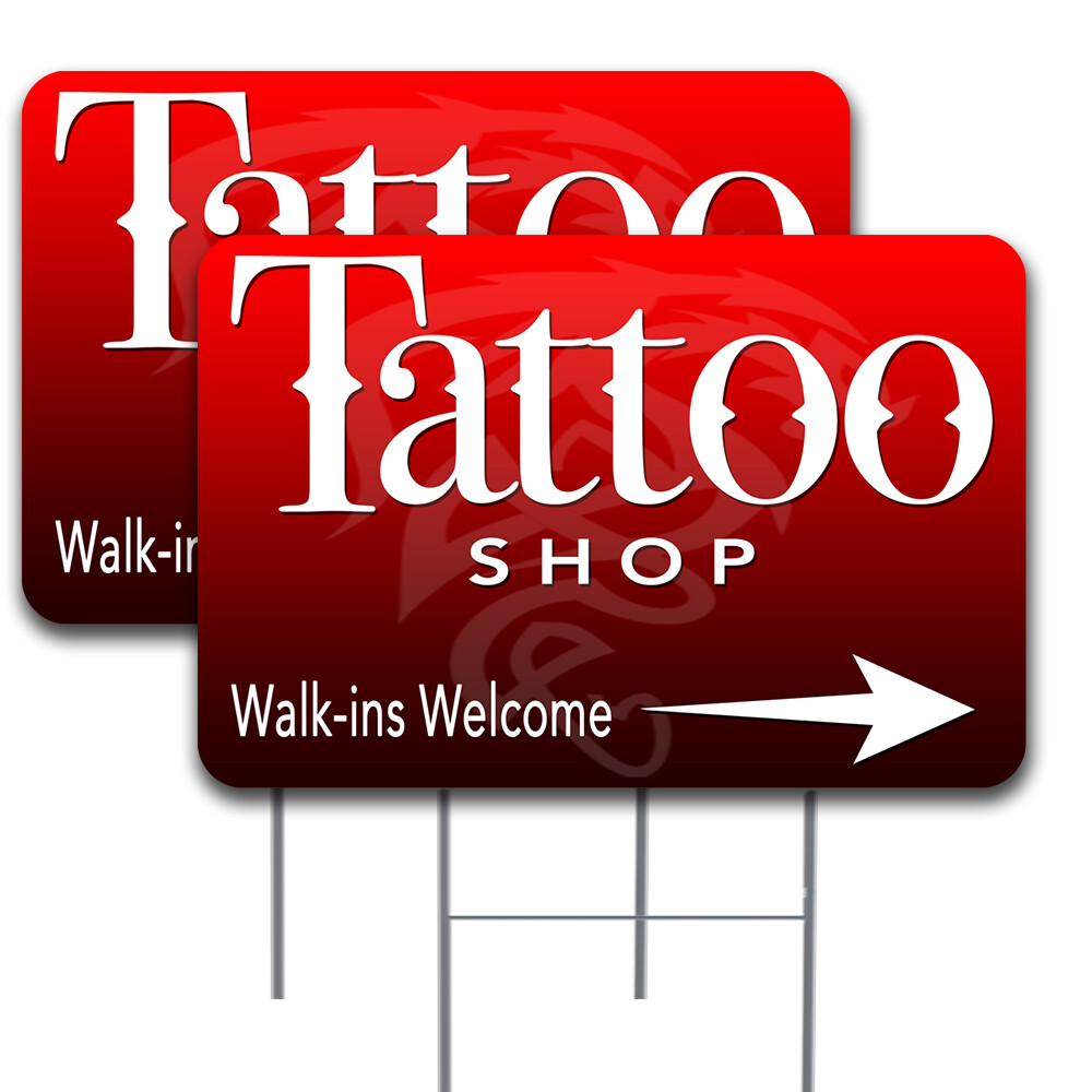TATTOO SHOP Arrow 2 Pack Double-Sided Yard Signs 16″ x 24″ with Metal Stakes (Ma