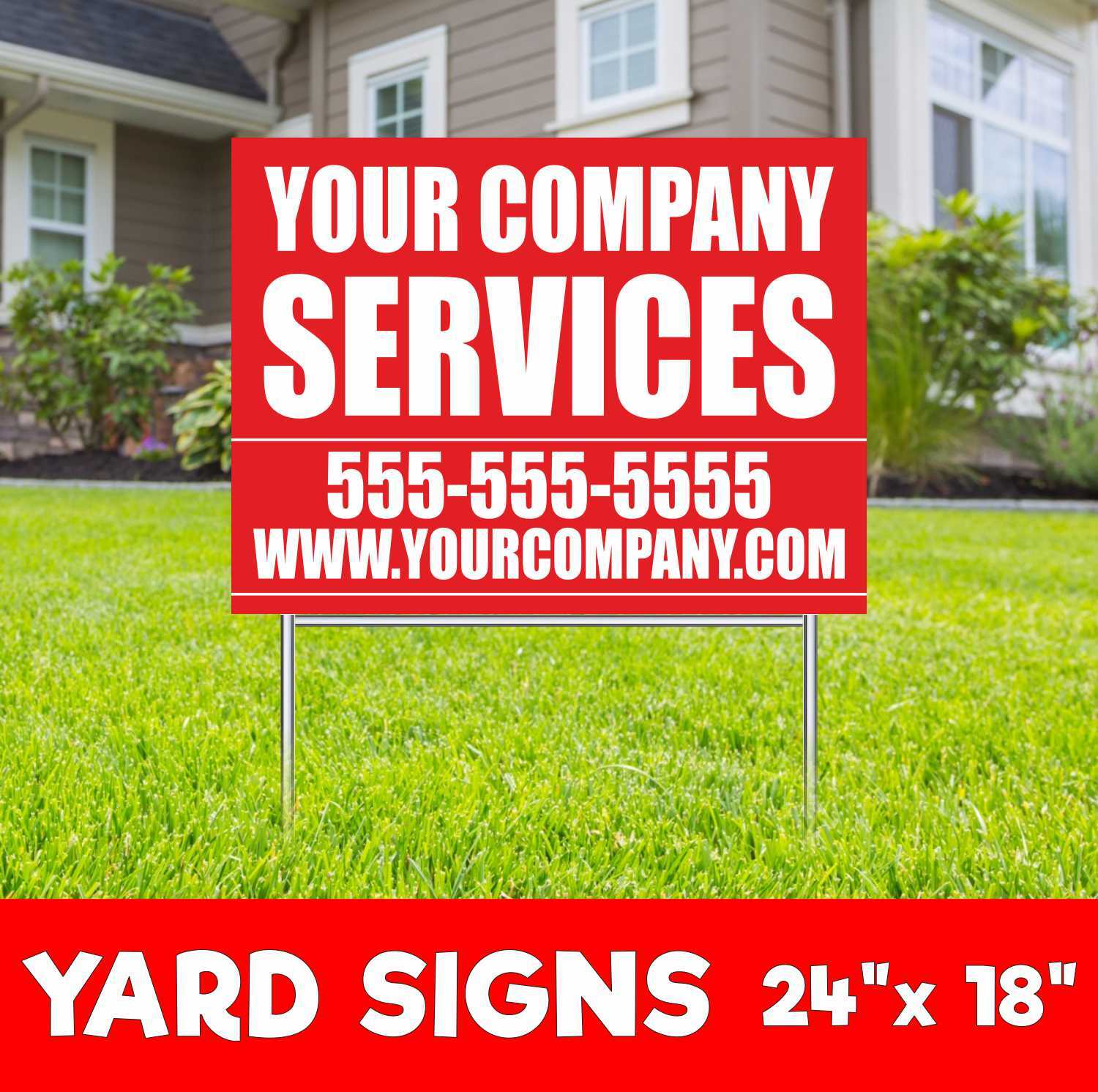 YOUR COMPANY SERVICES Yard Sign Corrugate Plastic with H-Stakes Custom Name Lawn