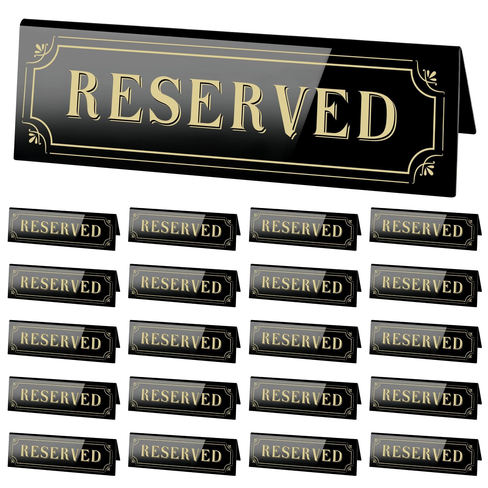 20 PCS 6×1.8 Inch Acrylic Reserved Table Tent Signs Black Double Sided Seat