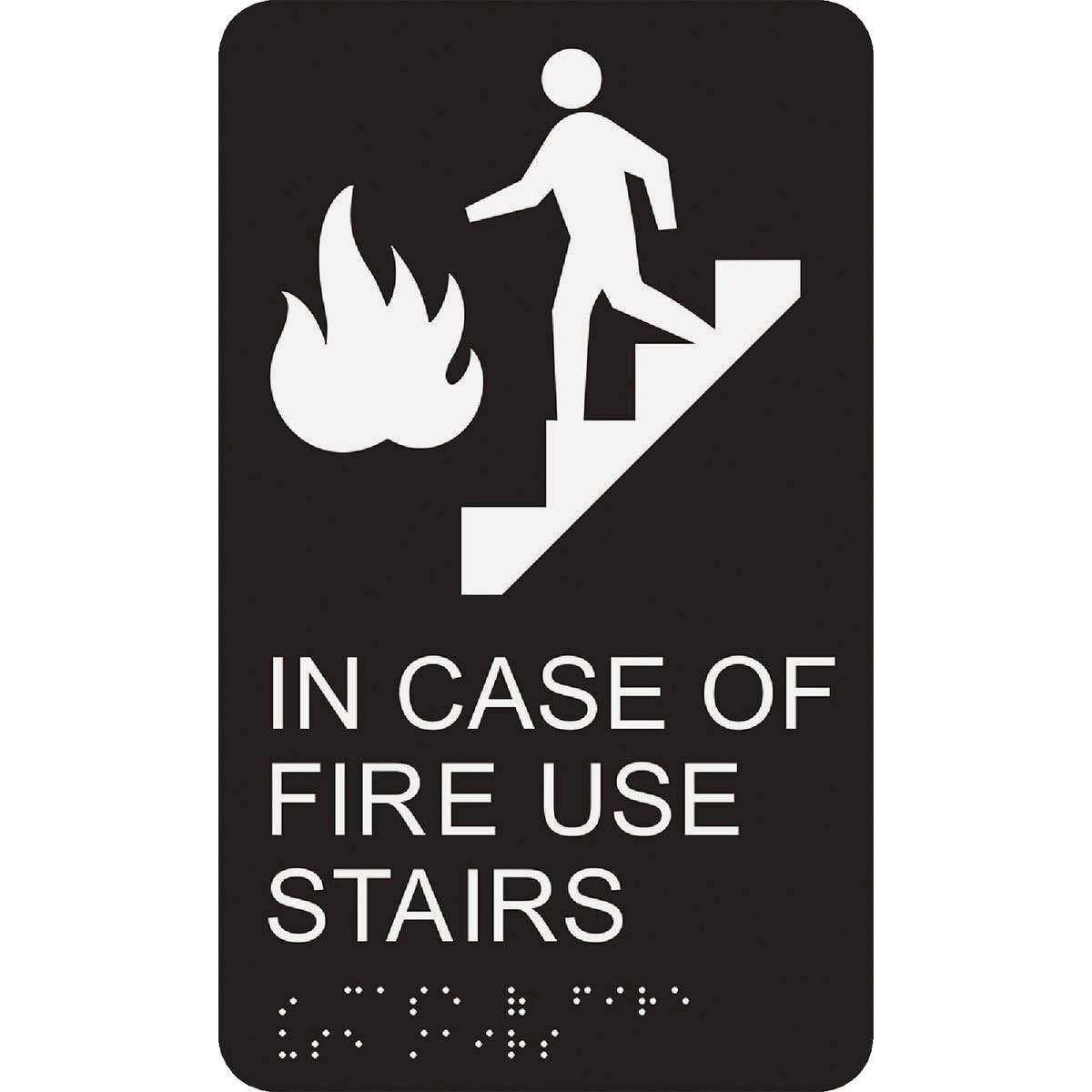 1 PCS DB18 In Case Of Fire Use Stairway Braille Sign White/Black 6×10 Inch