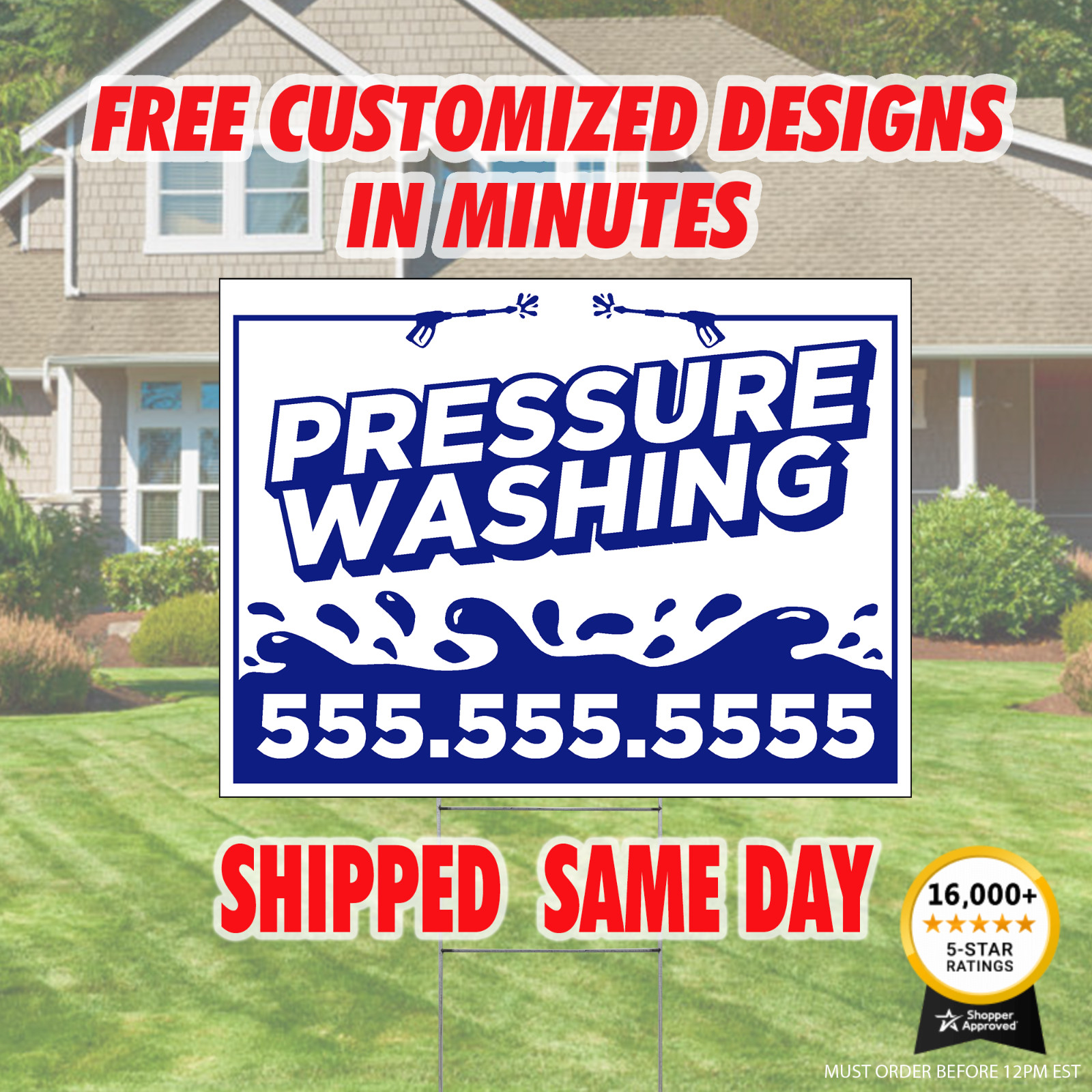 Pressure Washing Custom Yard signs 24×18 UNLIMITED COLORS Stakes/Stands Included