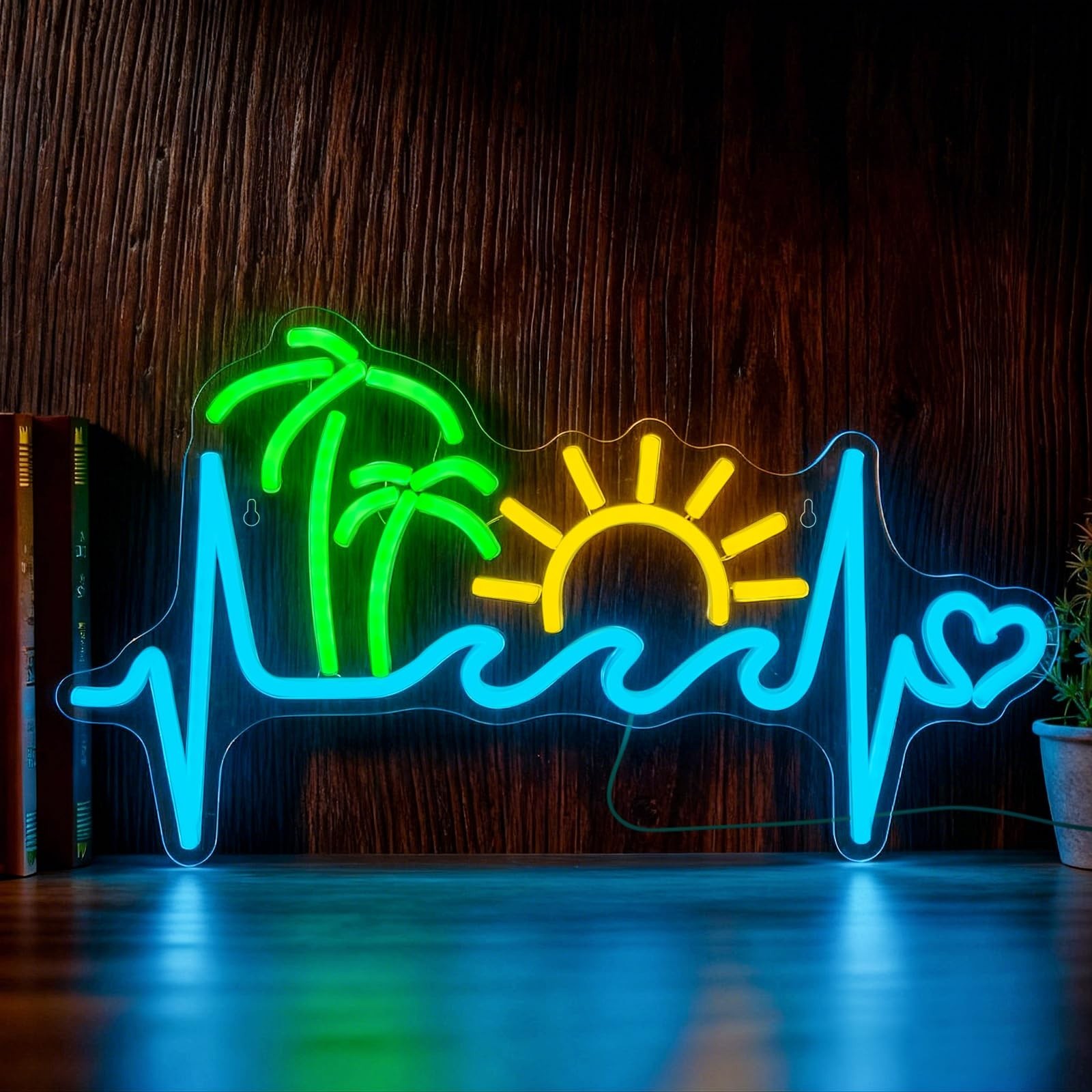 Tropical Sunset Neon Sign, Dimmable Palm Tree Sunrise Wave LED Neon Lights fo…
