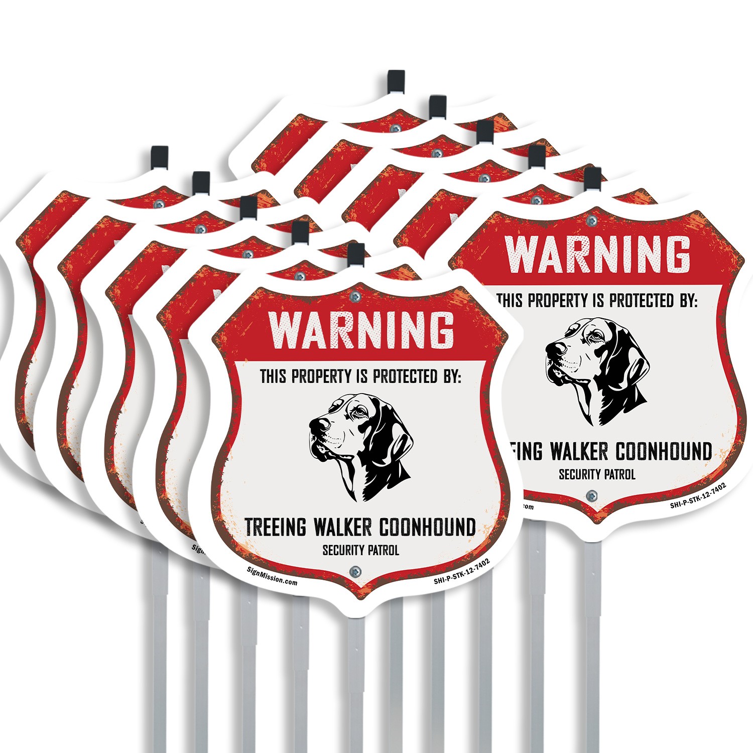 Warning Property Protected by Treeing Walker Coonhound M Shield Sign With Stake