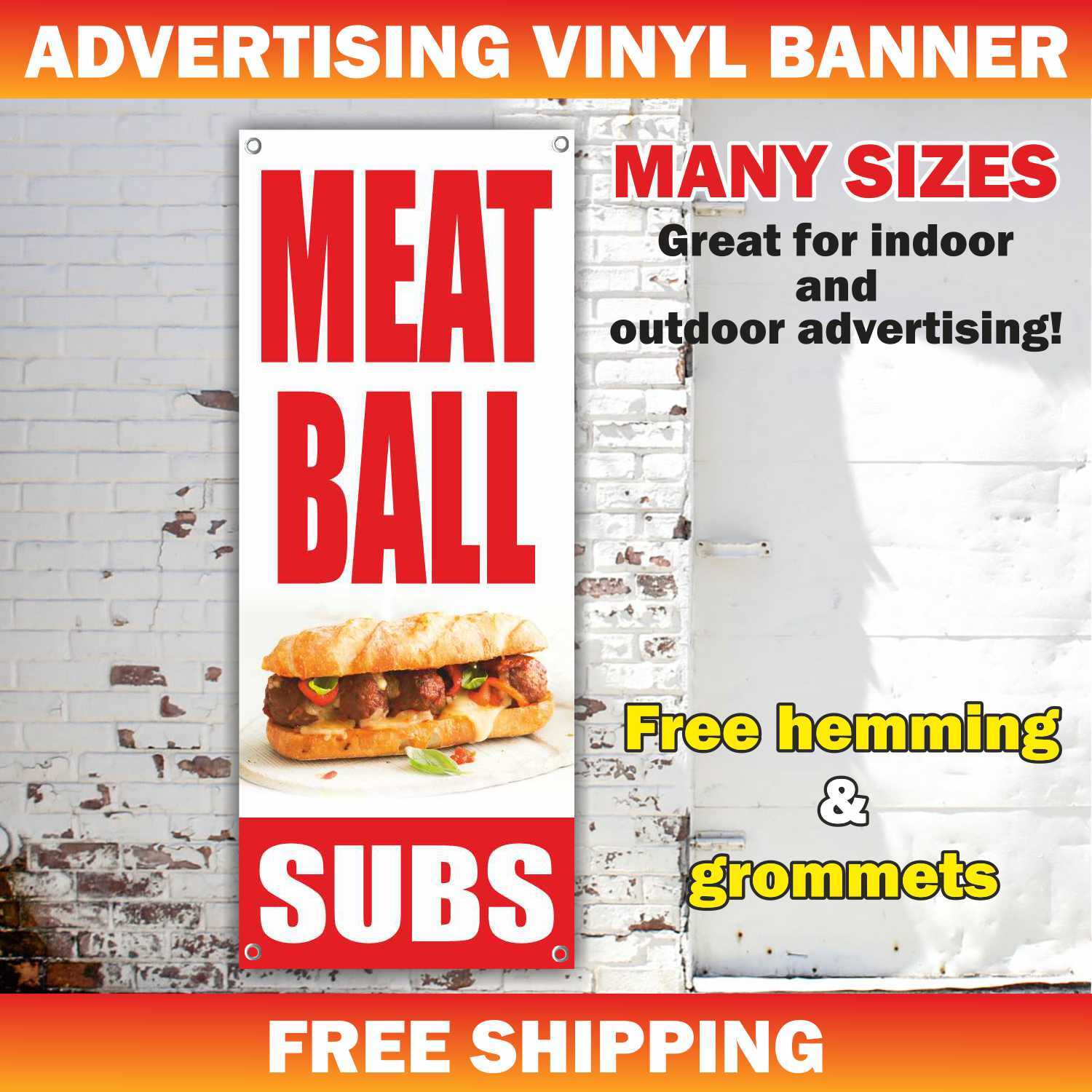 MEATBALL SUBS advertising Banner Vinyl Mesh Sign subway burger fast food bar