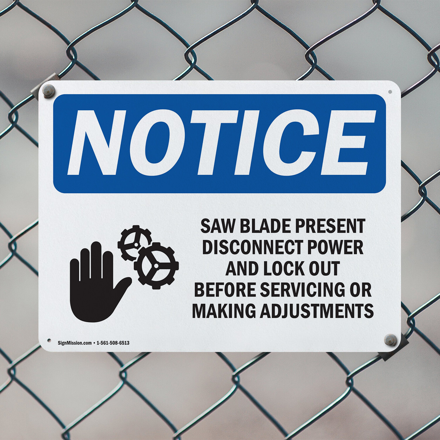 (2 Pack) Saw Blade Present Disconnect OSHA Notice Sign Decal Metal Plastic