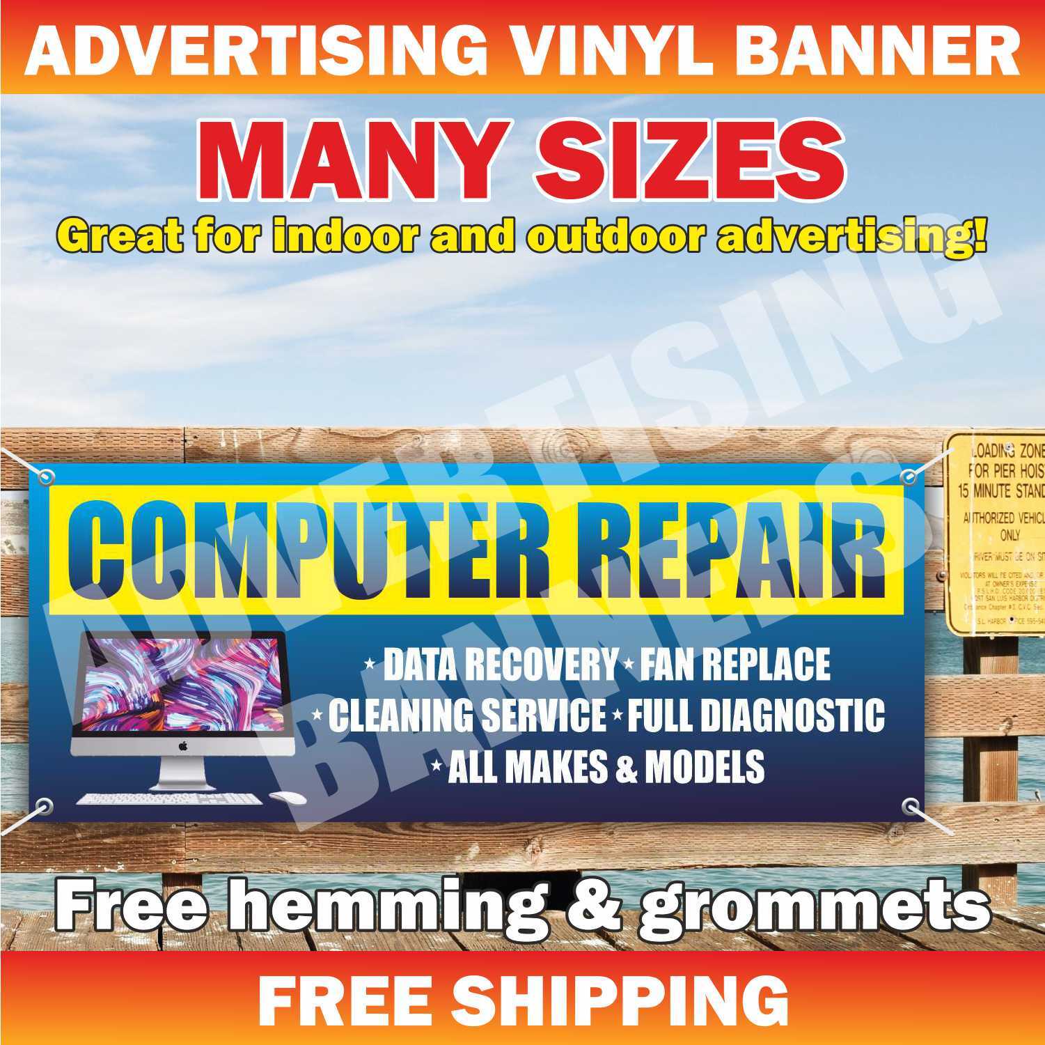 COMPUTER REPAIR Advertising Banner Vinyl Mesh Sign Service Diagnostics Laptop
