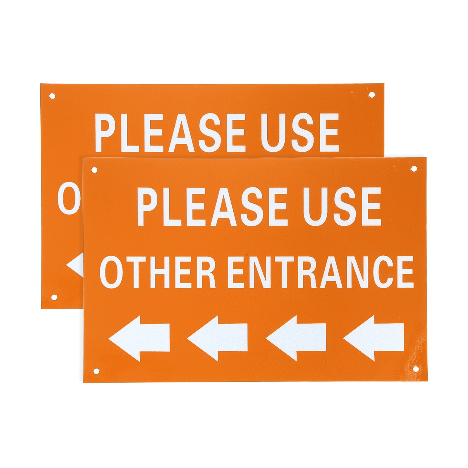 2 Pcs Please Use Other Entrance Sign, Left Arrow, Orange Yellow on Dark White