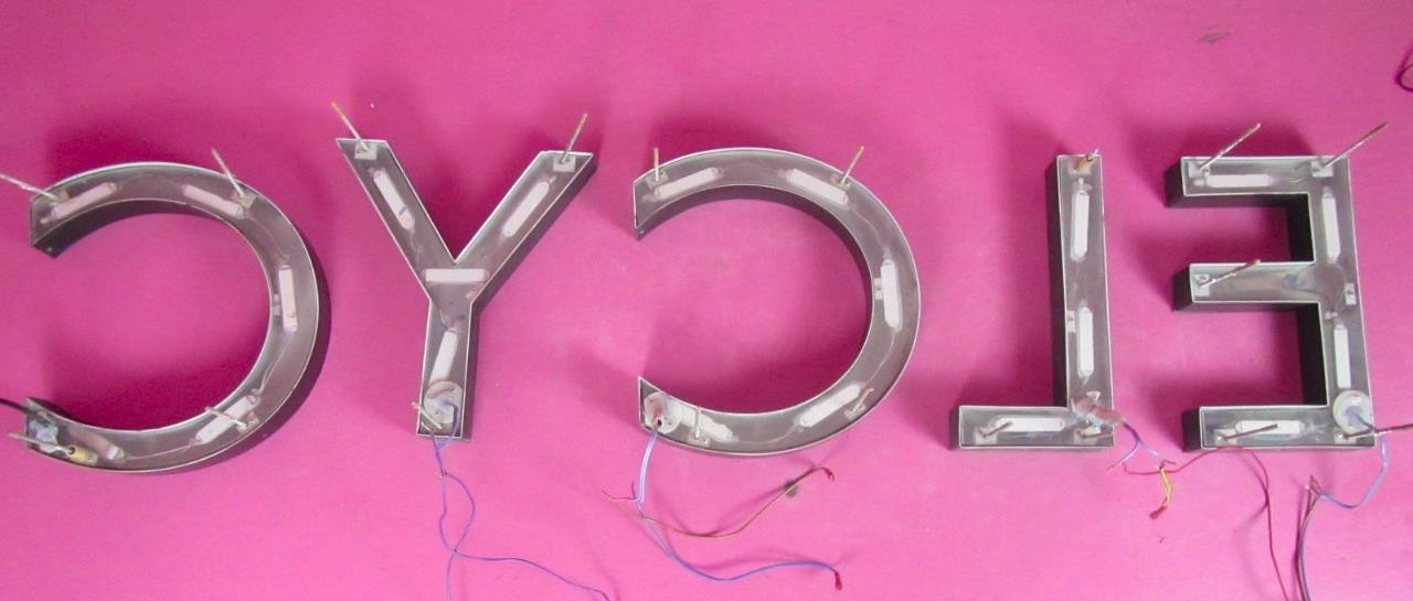 “CYCLE” Backlit White LED Channel Letter Exterior Sign 14.5″ x 70″ Black