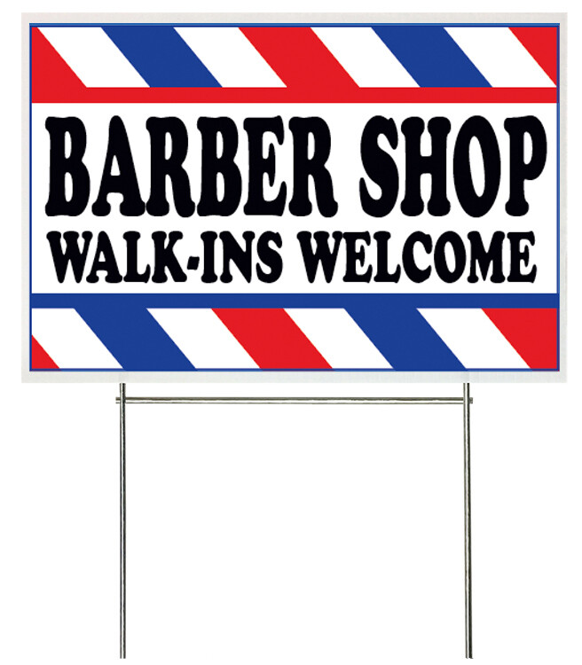 18×12 Inch BARBER SHOP WALK-INS WELCOME Yard Sign with Stake – wb1s