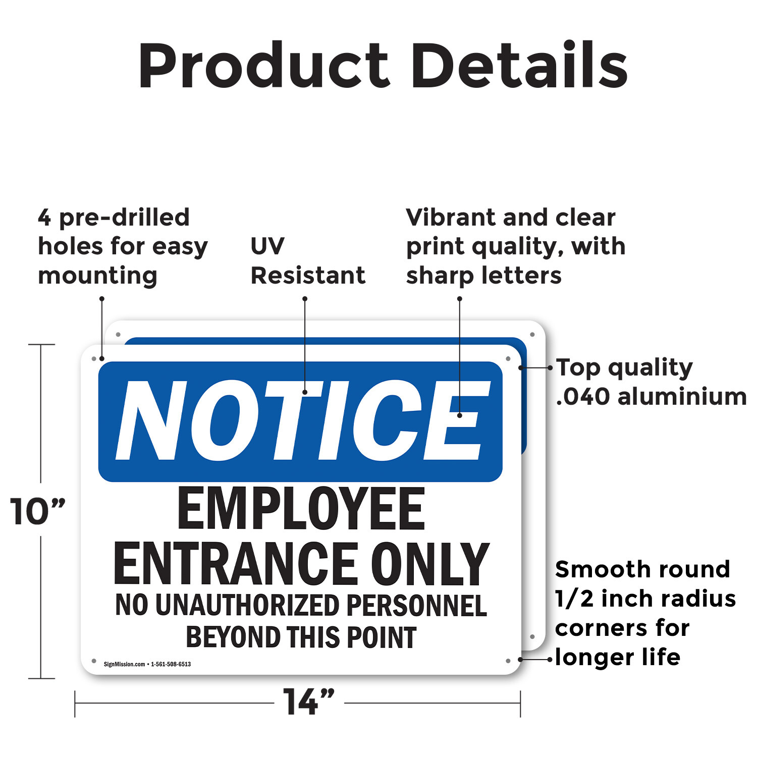(2 Pack) Employee Entrance Only OSHA Notice Sign Decal Metal Plastic