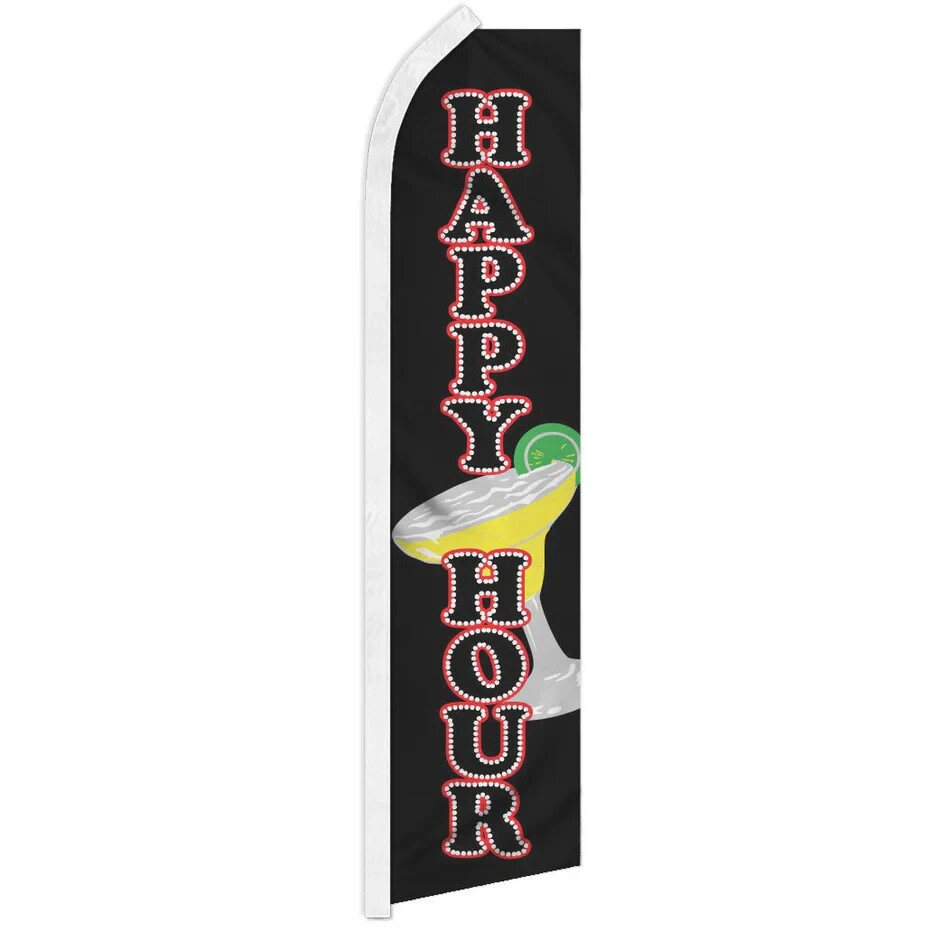 Happy Hour Swooper Advertising Beverage Banner Flag for Restaurants & Bars