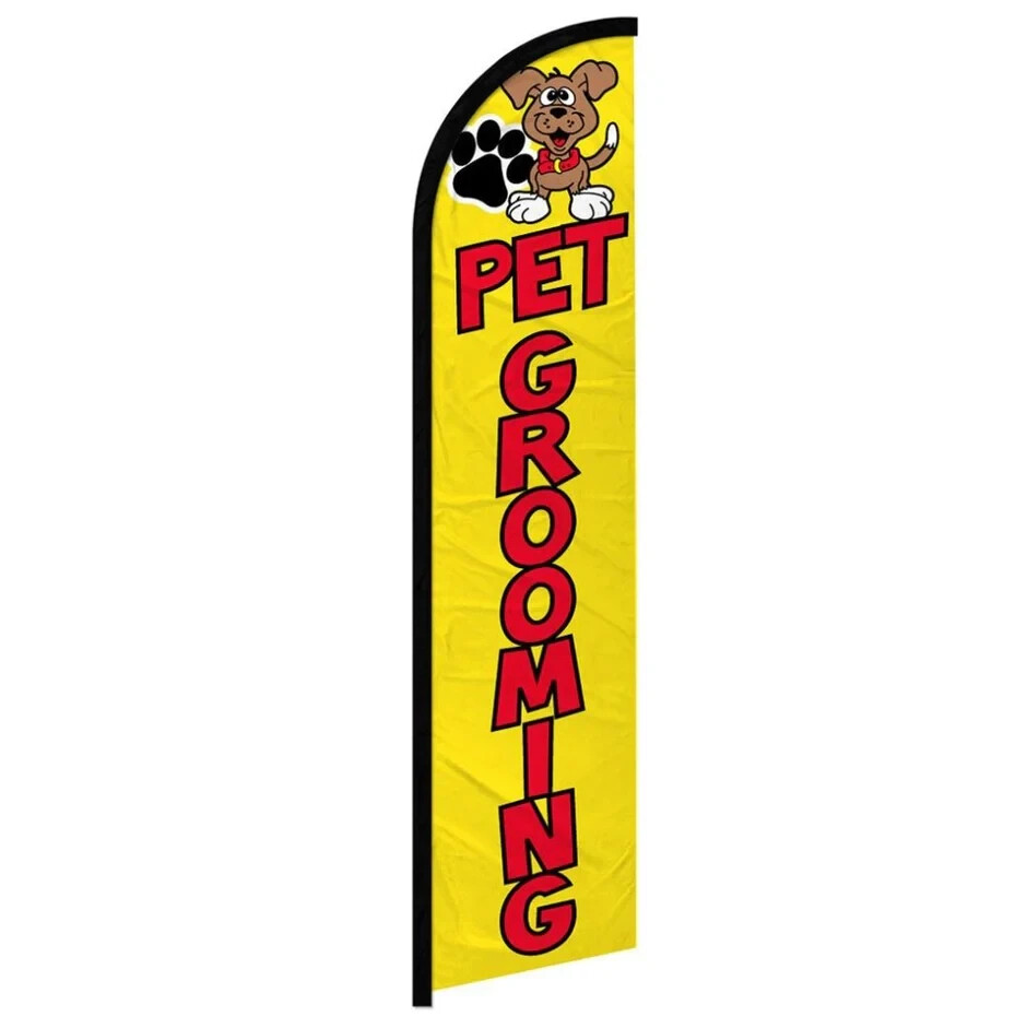 Pet Grooming Windless Full Sleeve Feather Advertising Pet Spa Banner Flag