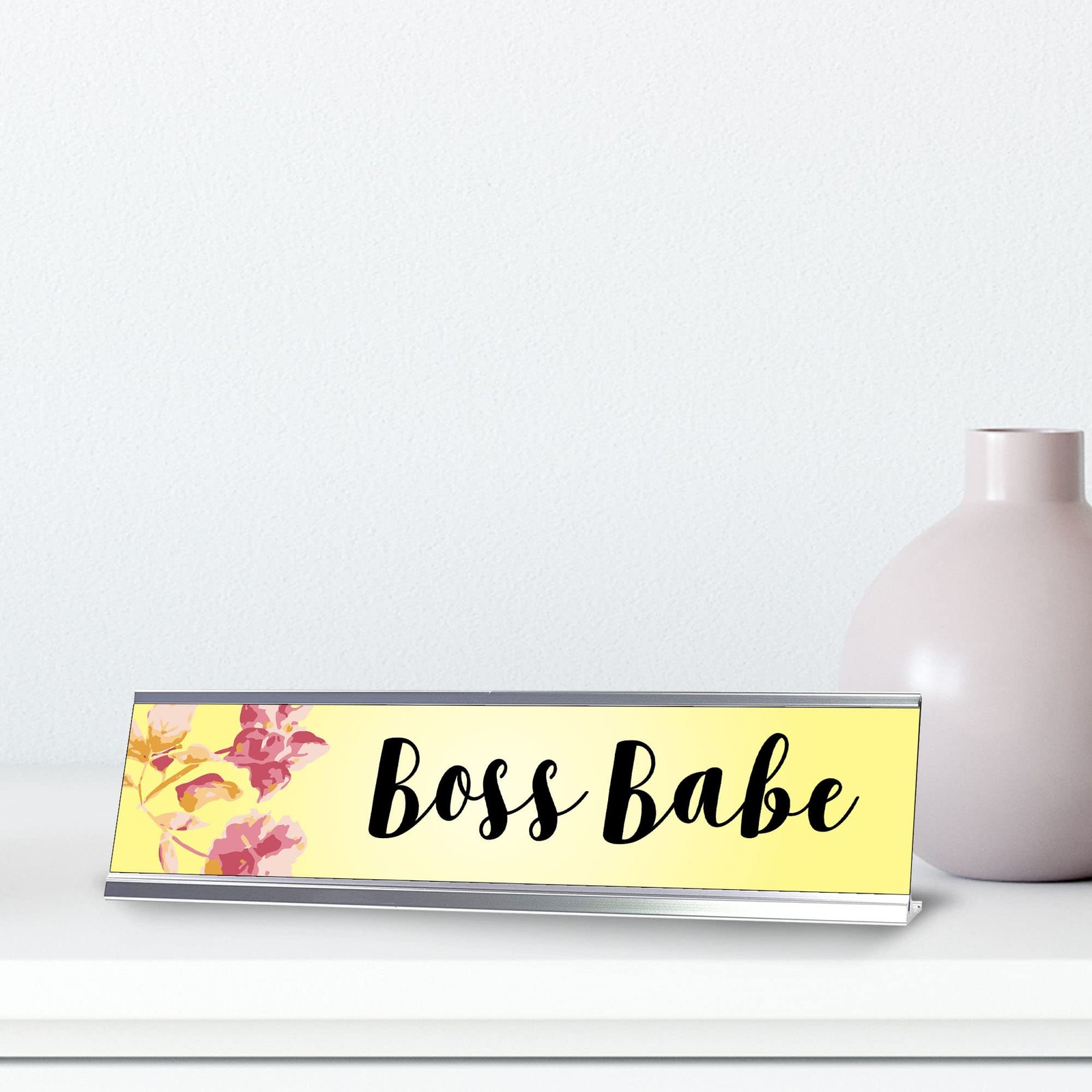 Boss Babe, Yellow Floral Desk Sign (2 x 8″)