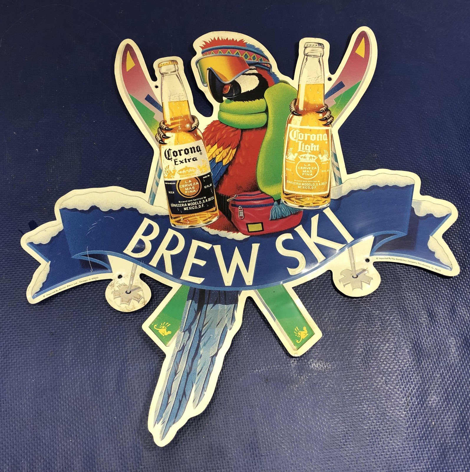 Corona Brew Ski Parrot Beer Sign 19” vintage large version extra light
