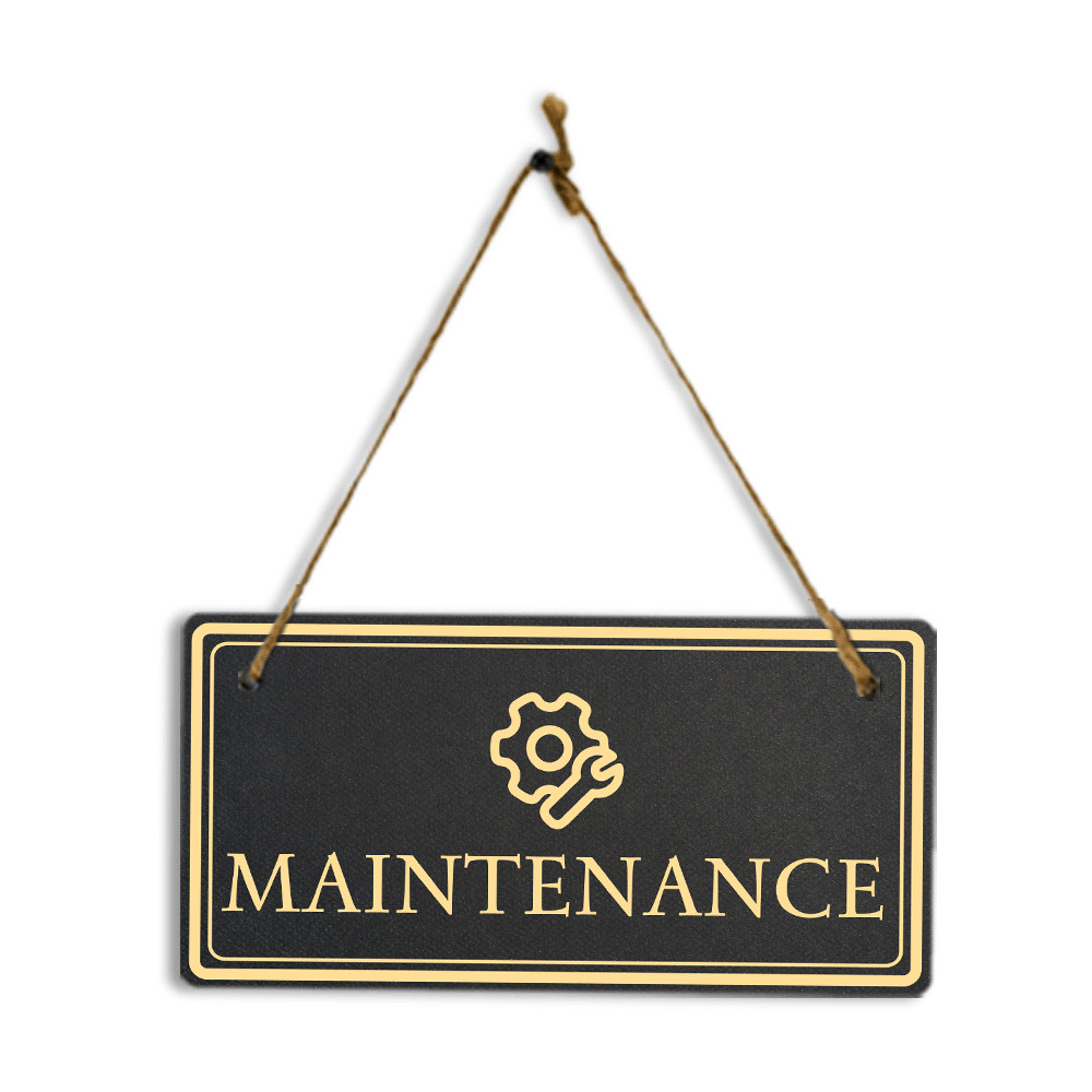 Maintenance 5×10 Hanging Plus Wall or Door Sign | Rustic Twine