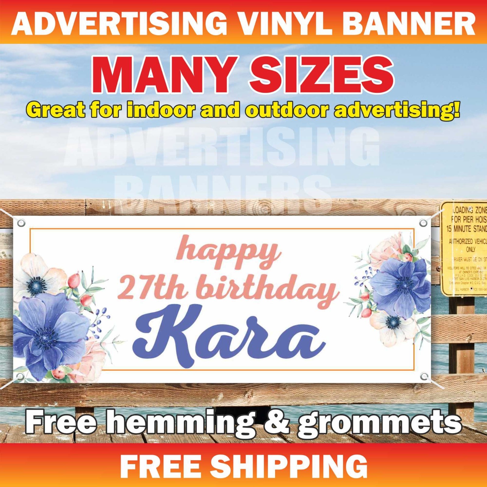 Happy 27th Birthday Advertising Banner Vinyl Sign Custom Name Text Event Holiday