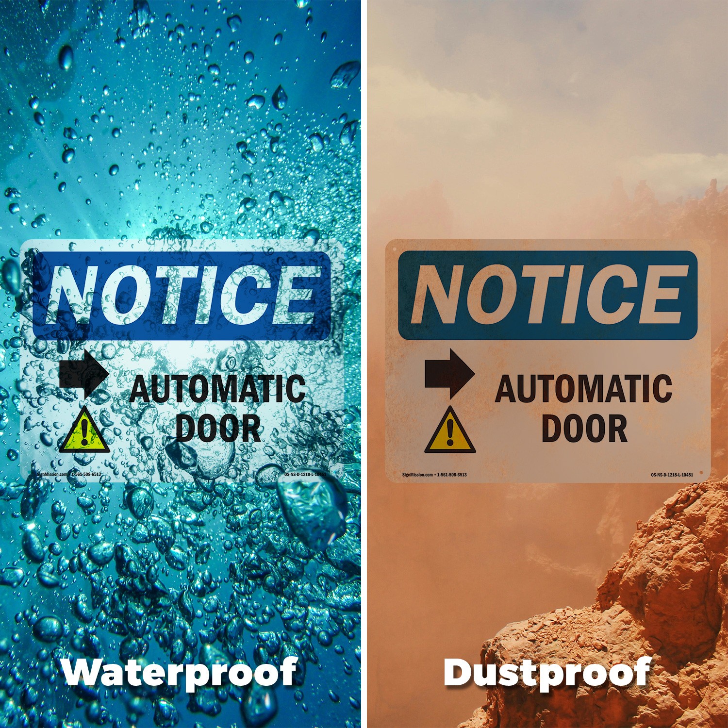 Caution Automatic Door [Right Arrow] OSHA Notice Sign Or Decal – 5 or 10 Pack