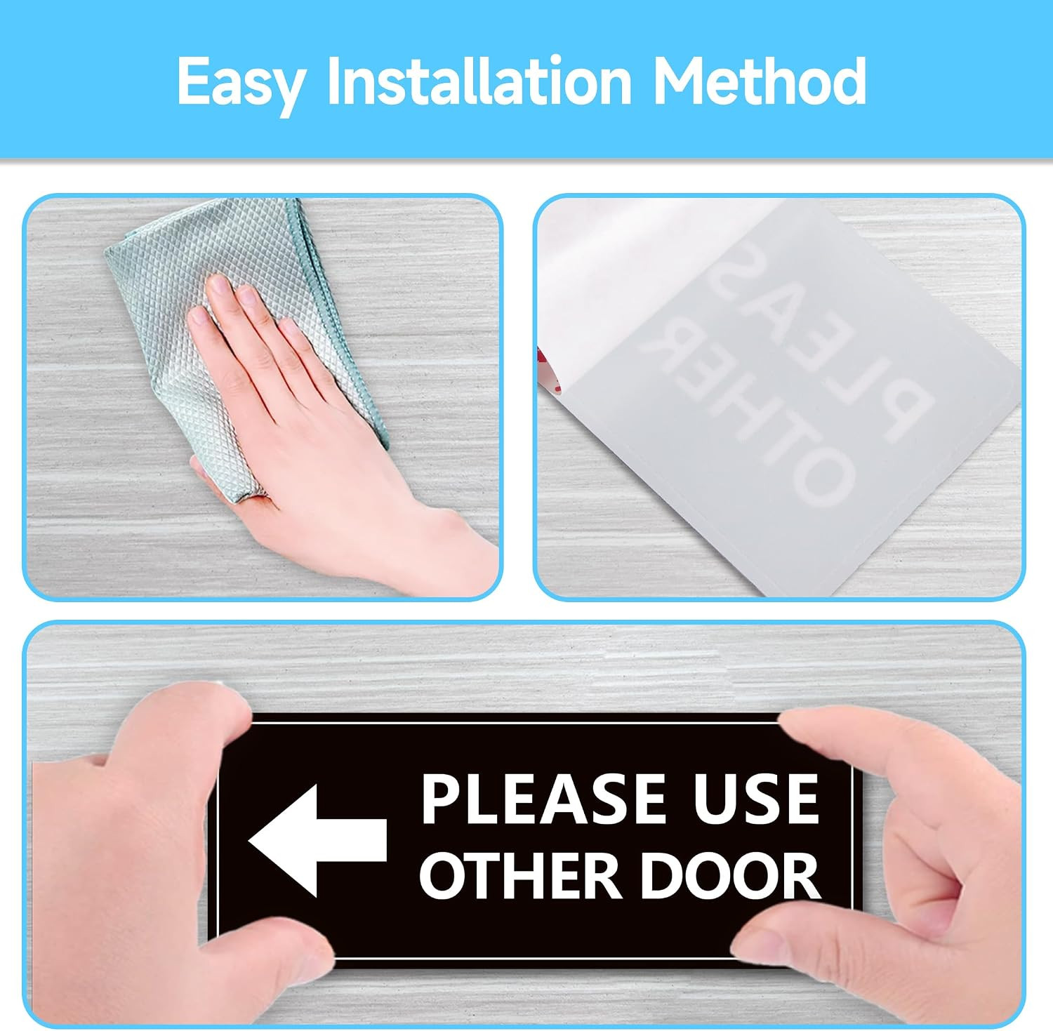 2Pack Use Other Door Sign，Self-Adhesive Weatherproof Vinyl Please Use Other Door