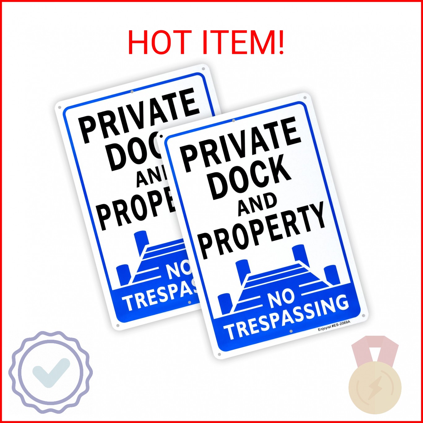 2-Pack Private Dock No Trespassing Sign，12″x 8″ .04″ Aluminum Reflective Sign Ru