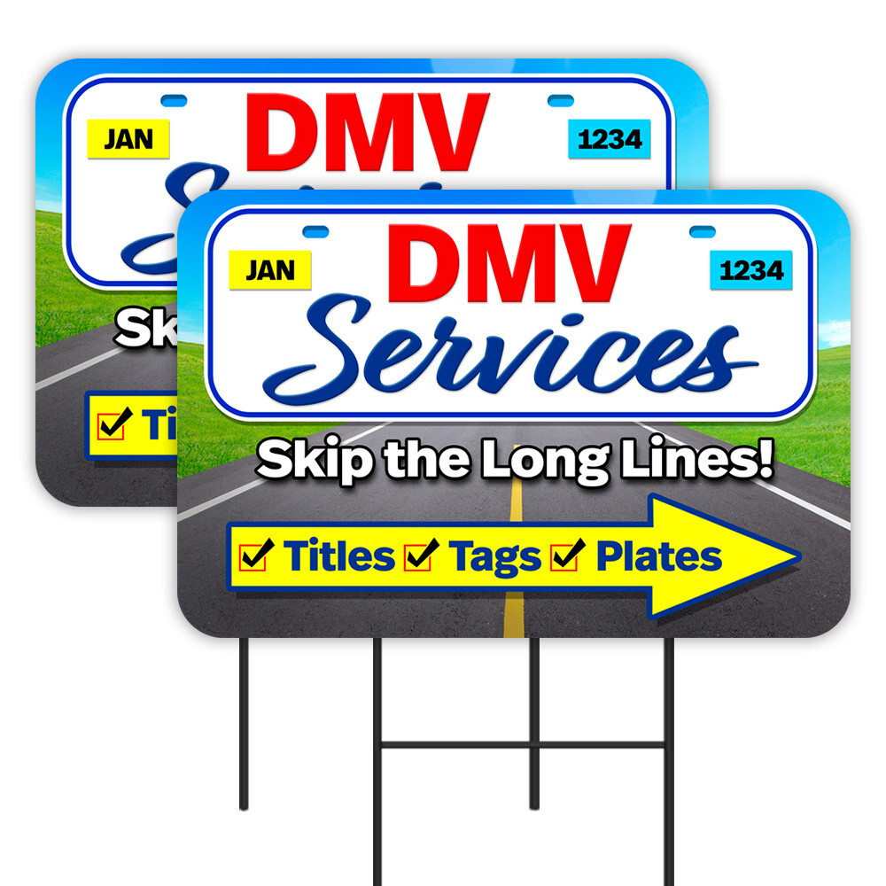 DMV Services 2 Pack Double-Sided Yard Signs 16″ x 24″ with Metal Stakes (Made in
