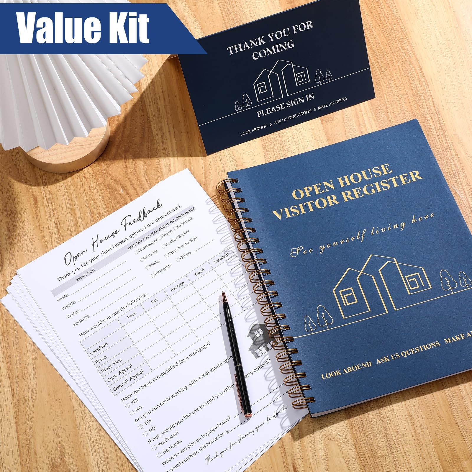 Open House Signs Real Estate Agent Feather Flag Guest Notepad Blue 153 PCS