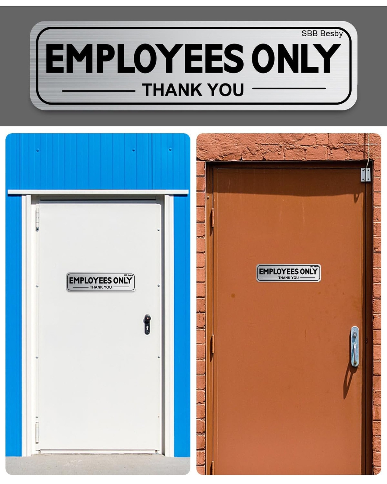 2pcs Employees Only Sign Stickers, Metal like Brushed Silver, 9″x2.5″, Back A…