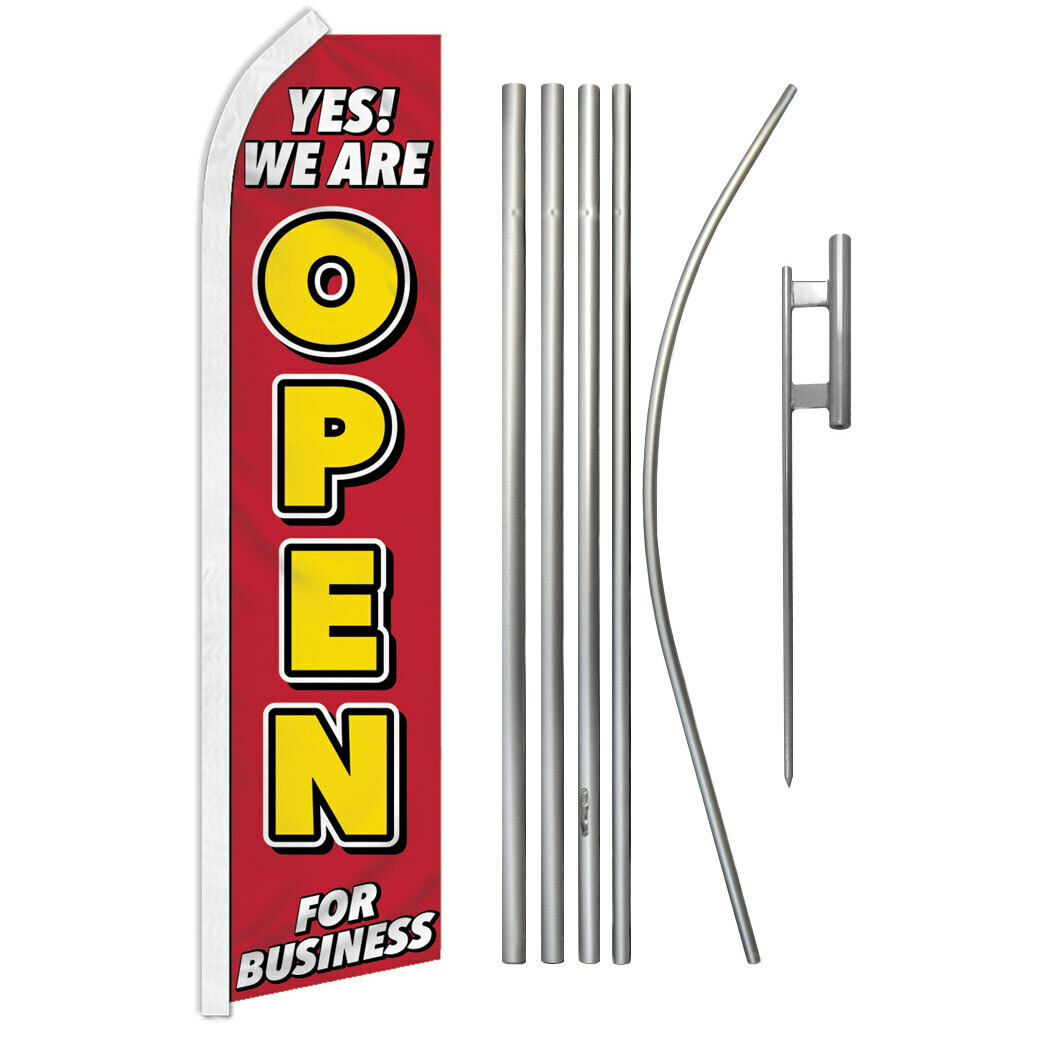 Open for Business Advertising Swooper Feather Flutter Flag Pole Kit Open Sign