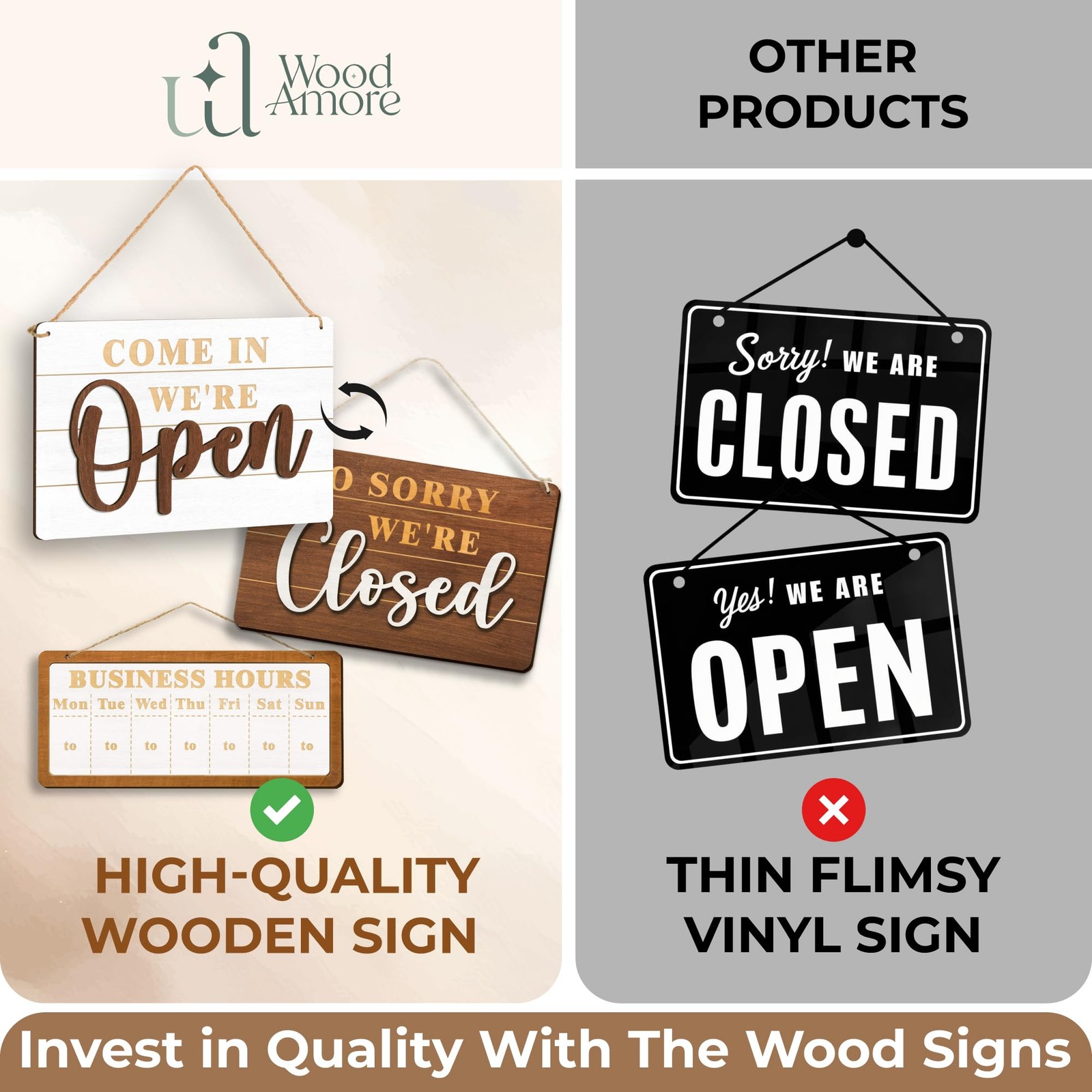 Woodamore Open Closed For Business – Business Hours Sign For Glass Door, Stor…