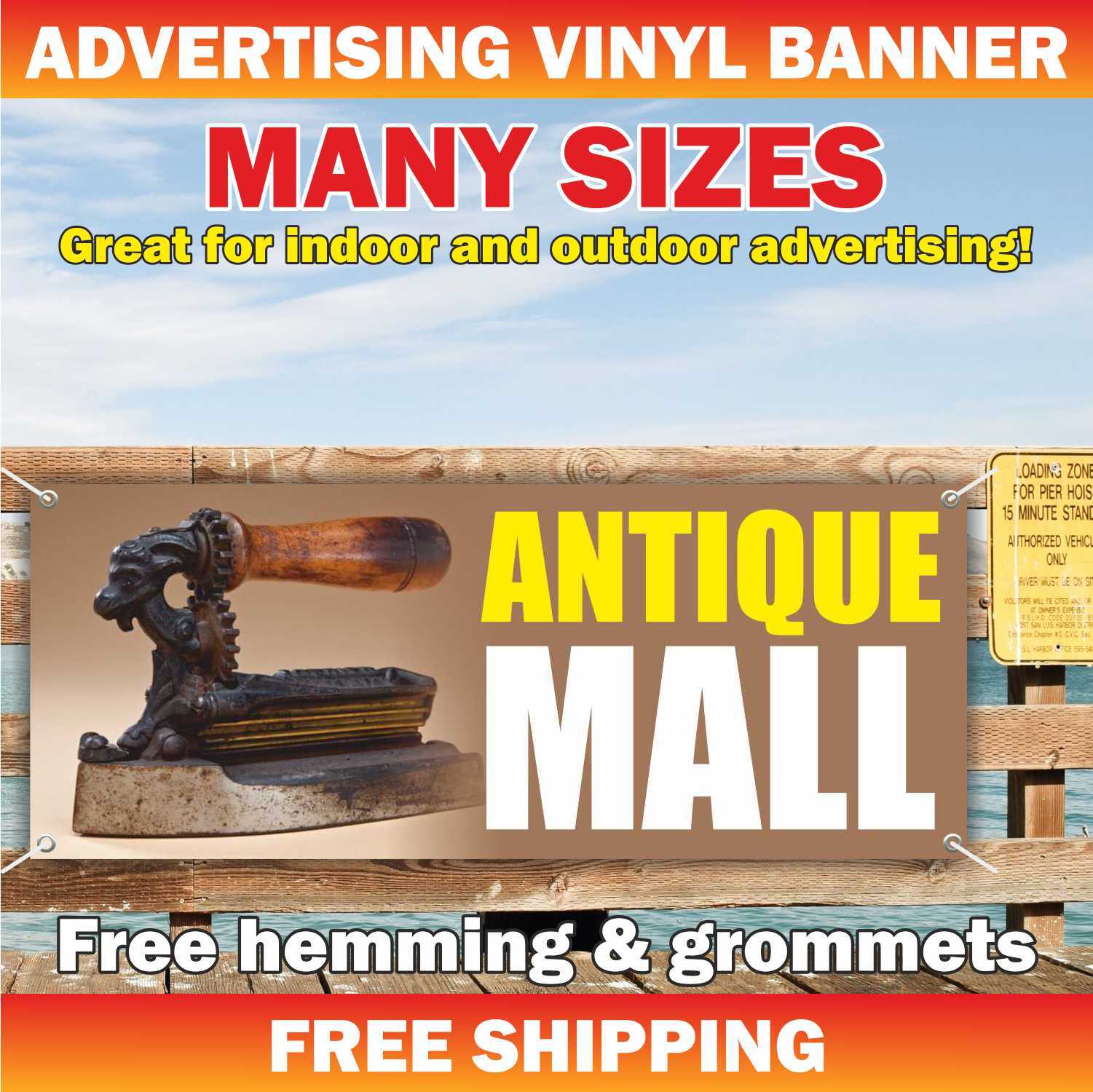 ANTIQUE MALL Advertising Banner Vinyl Mesh Sign accessories coin collecting