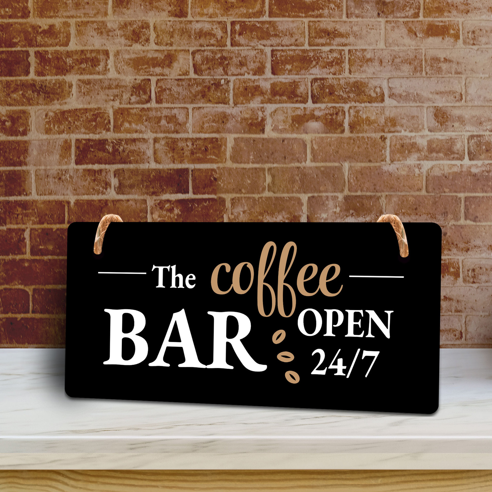 The Coffee Bar Open 24/7 5″ x 10″ Hanging Wall or Door Sign | Funny Coffee Decor