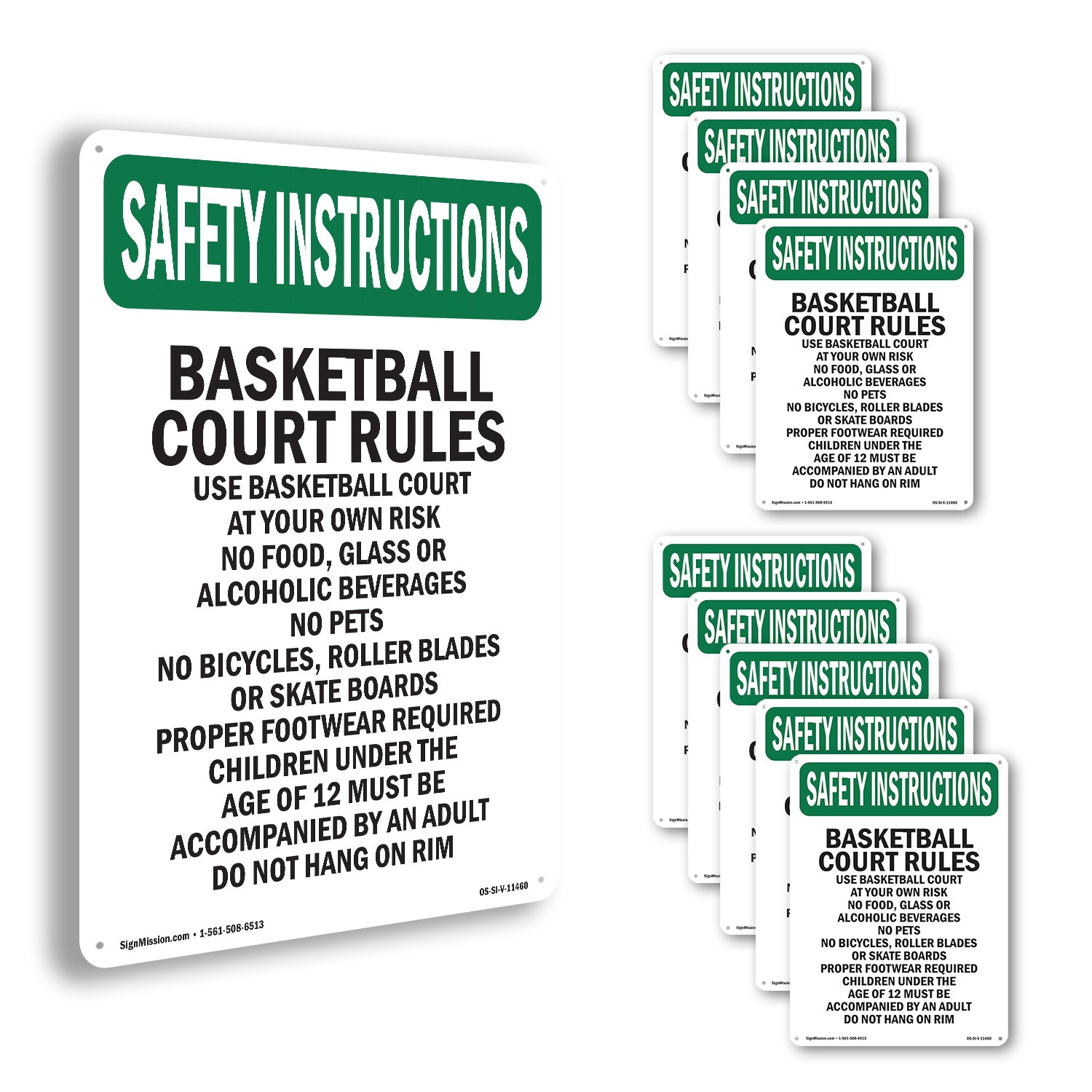 Basketball Court Rules Use Basketball OSHA Safety Instructions Sign 5/10 Pack