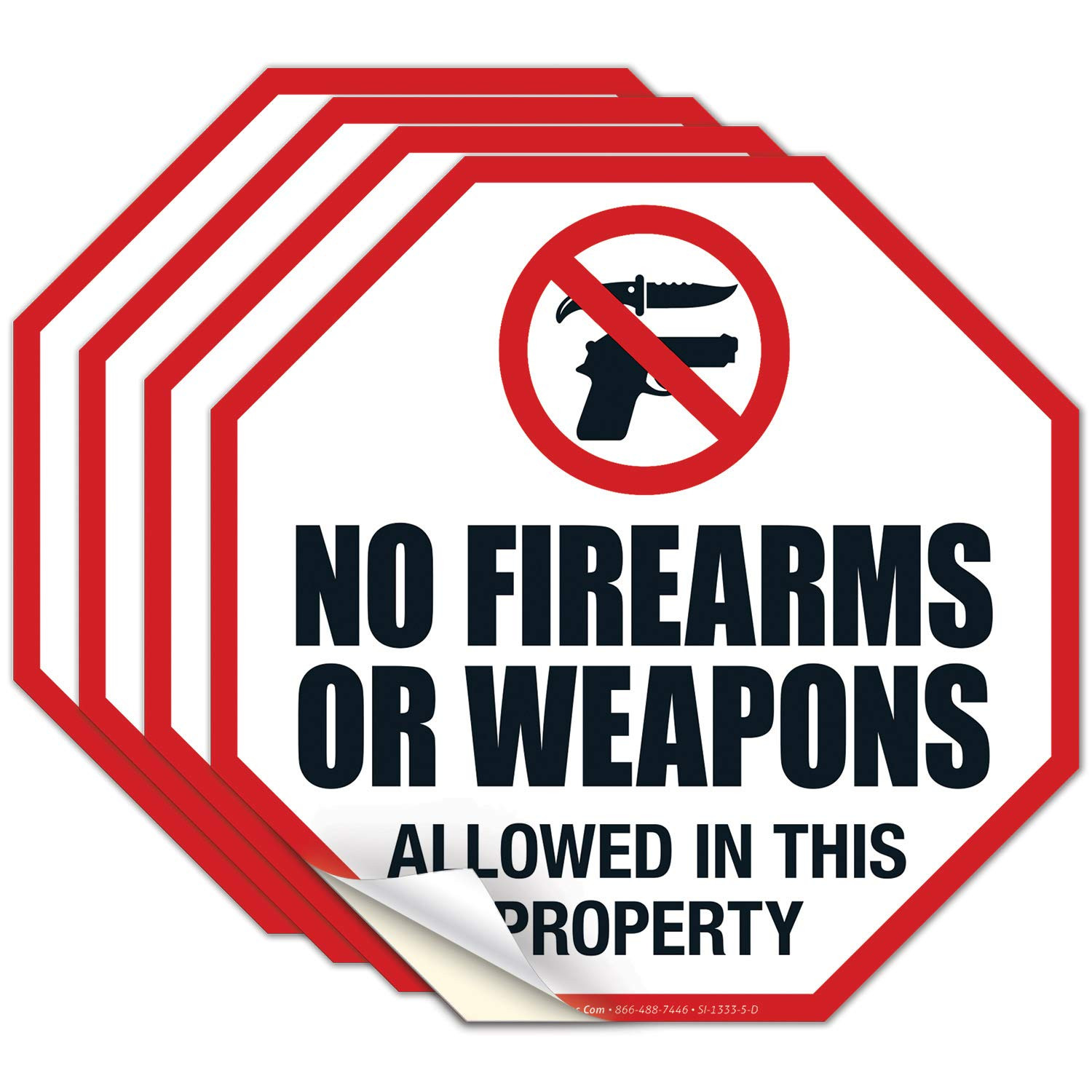 No Firearms or Weapons Allowed Signs 4 Pack Weatherproof Vinyl Decals Stickers