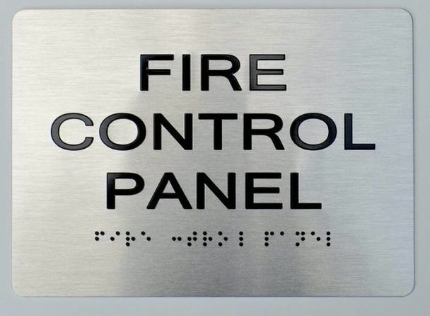 FIRE Control Panel Sign With Braille and Raised Letters (Aluminum, Size 5X7)