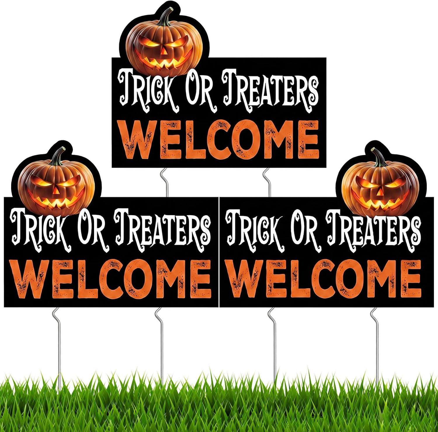 3 Pcs Halloween Yard Signs, Trick or Treaters Welcome Outdoor Decor | 16.5X13 In