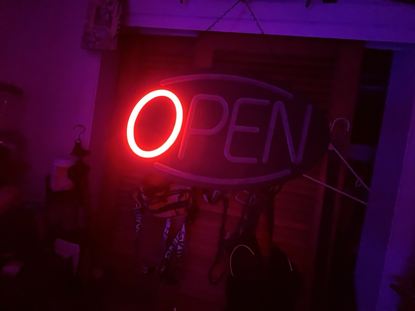 Neon Illuminated Hanging Red Blue Business Open Sign