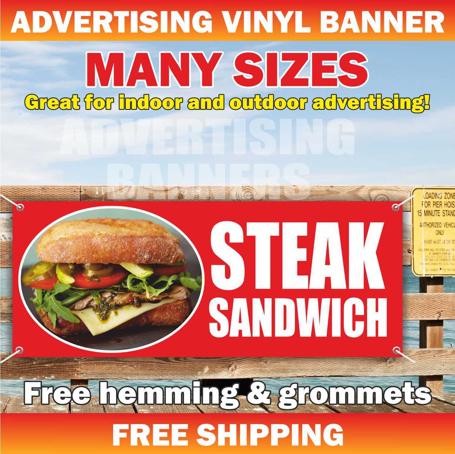 STEAK SANDWICH Advertising Banner Vinyl Mesh Sign Flag sub subway fast food bar