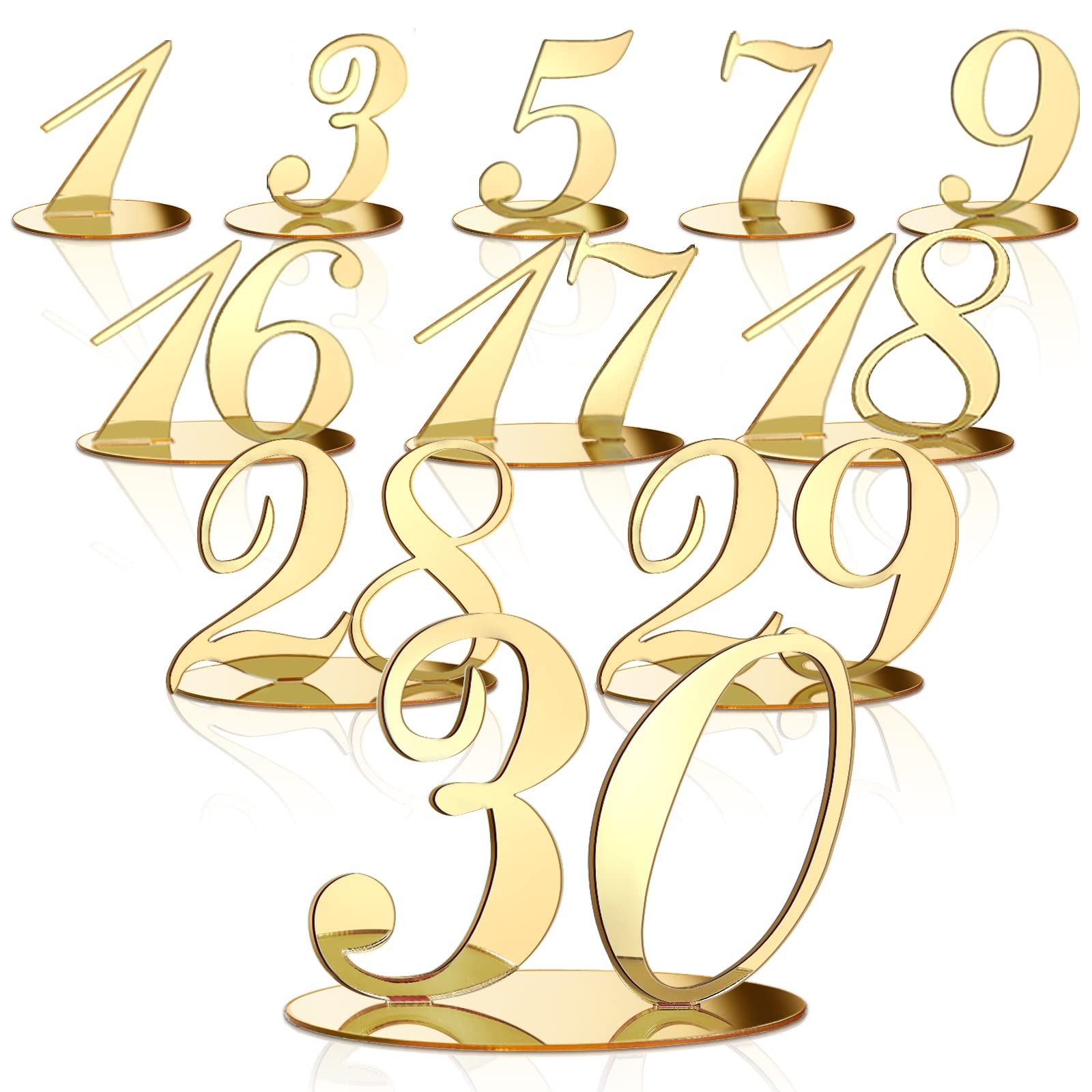 30 PCS Gold Table Numbers Wedding Reception Acrylic Mirrors With Stand