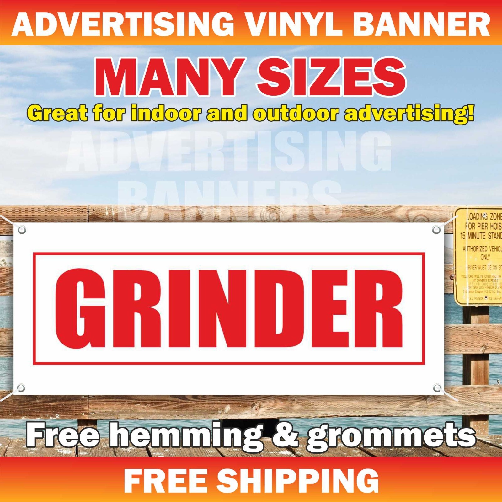 Grinder Advertising Banner Vinyl Mesh Sign Food sub Sandwich Free Shipping