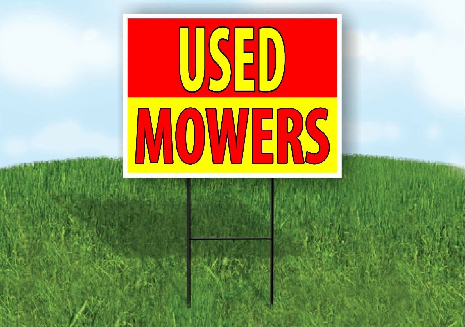 USED MOWERS RED YELLOW Plastic Yard Sign ROAD SIGN with Stand