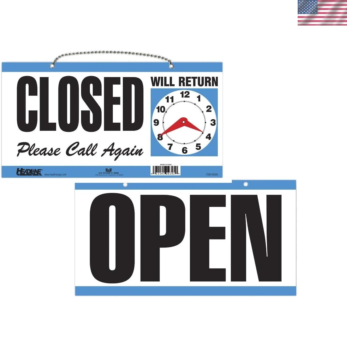 Vibrant 6″ x 11.5″ Double-Sided Open/Closed Sign with Return Clock Hands