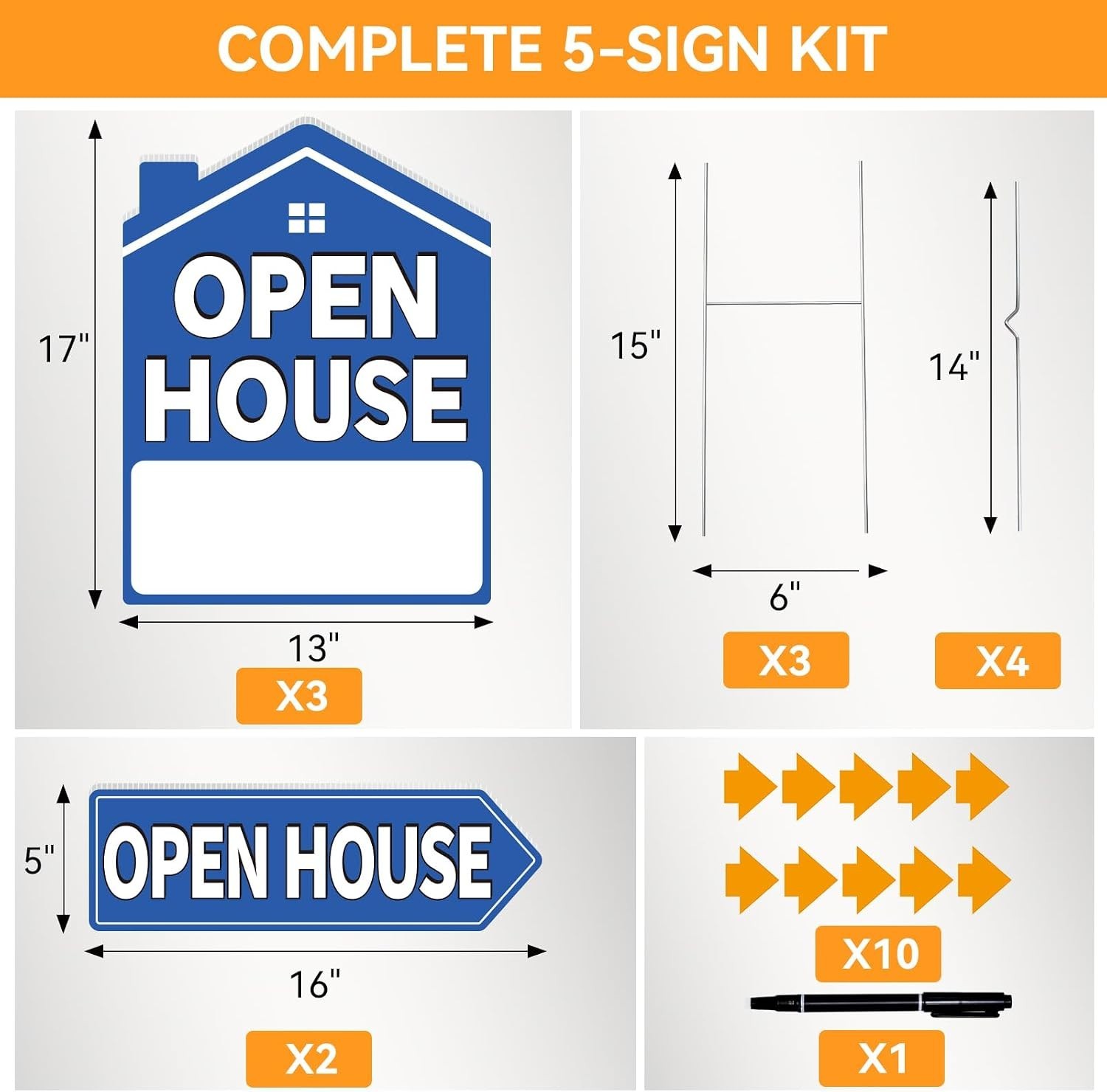 Open House Signs for Real Estate 5 Pack, 17″x13″ Open House Sign Double Sided…