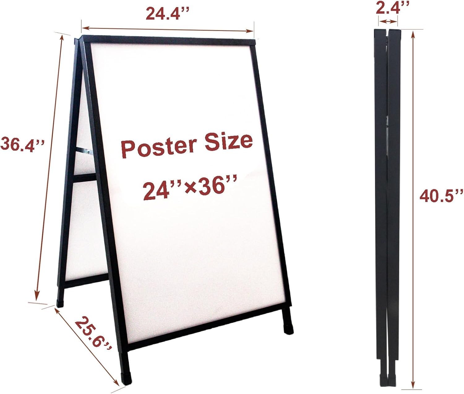Outdoor Black Sandwich Board Sign 24×36″ with Anti-Glare Protection & Iron Frame