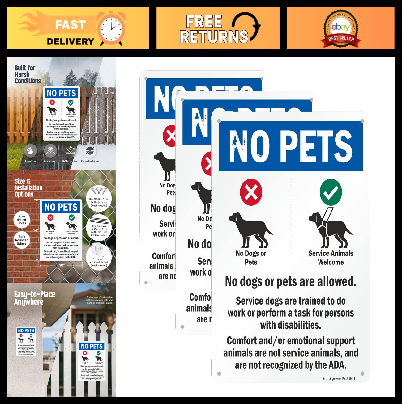 No Pets Allowed Metal Sign – 14×10 Inch Rustproof Aluminum, 3 Pack, Emotional Su