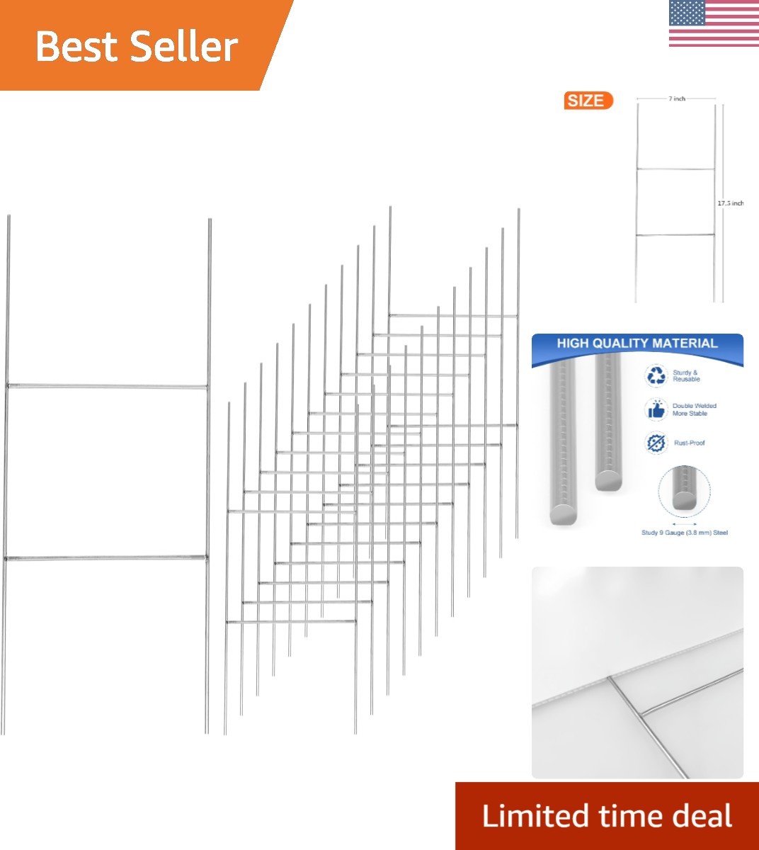 12 Pack Heavy Duty Metal H Frame Stakes – 17.5” x 7” Silver Sign Holders
