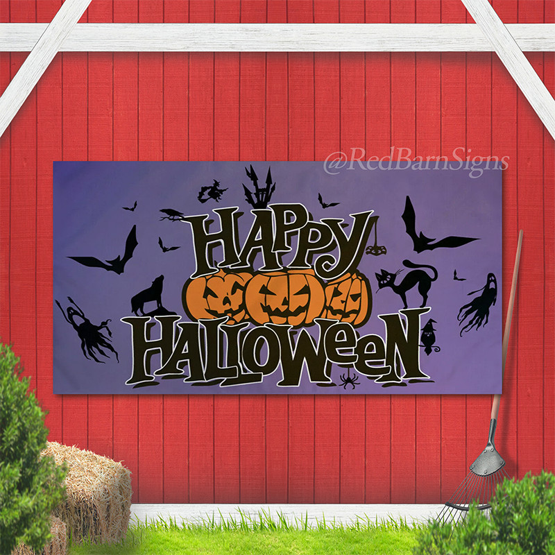 Happy Halloween Flag Purple Halloween Decor Halloween Pumpkin Flag