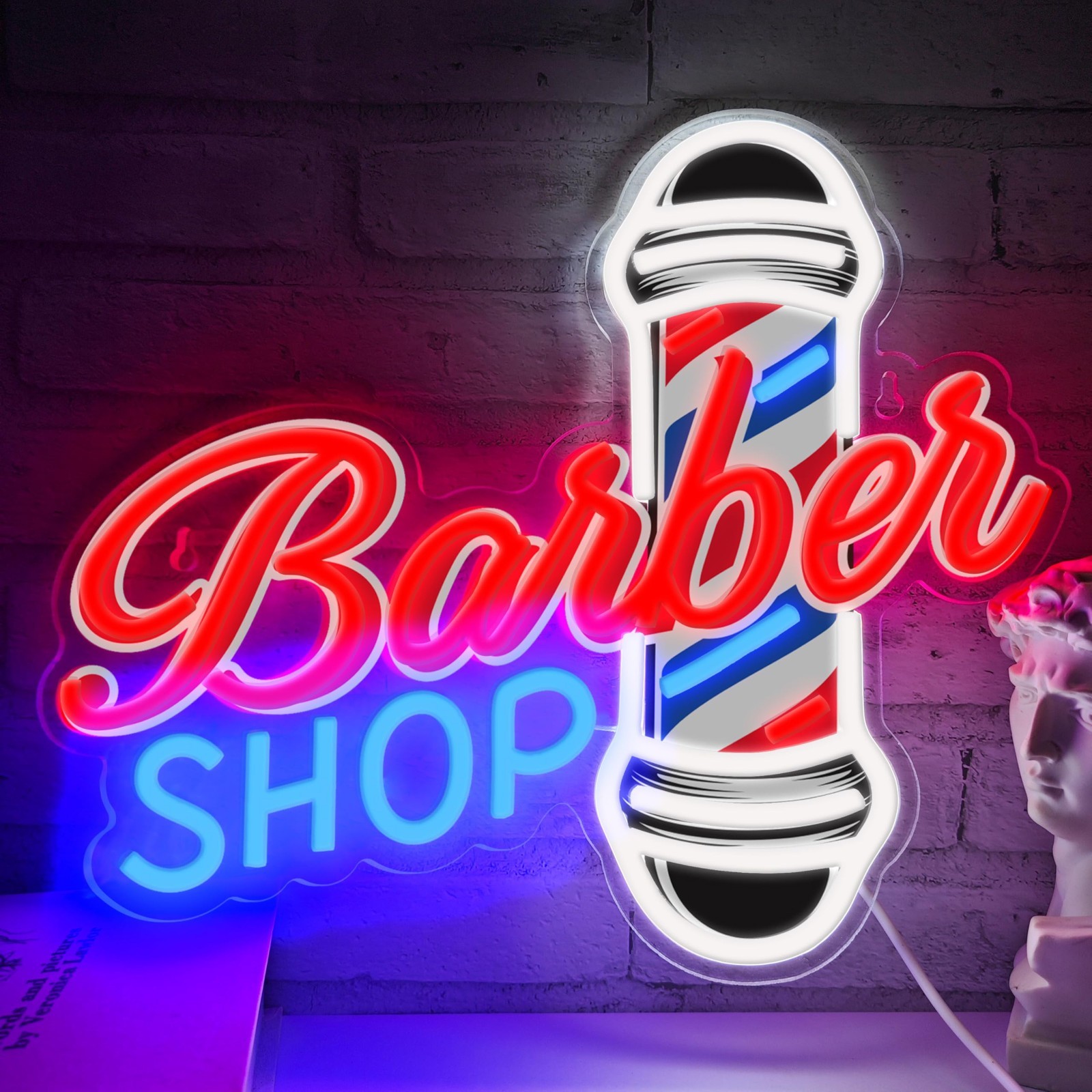 LED Barber Shop Neon Wall Sign – Hair Salon Decor, USB Powered Light for Man Cav